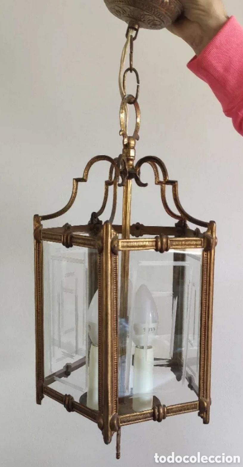 Antig&uuml;edades: L&aacute;mpara antigua colgante cristal y dorado
