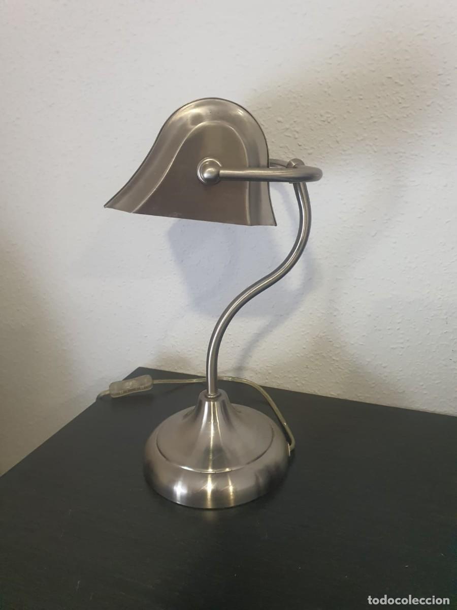 Antig&uuml;edades: L&aacute;mpara de Escritorio Estilo Banquero en Acero Inoxidable &ndash; Art-Import