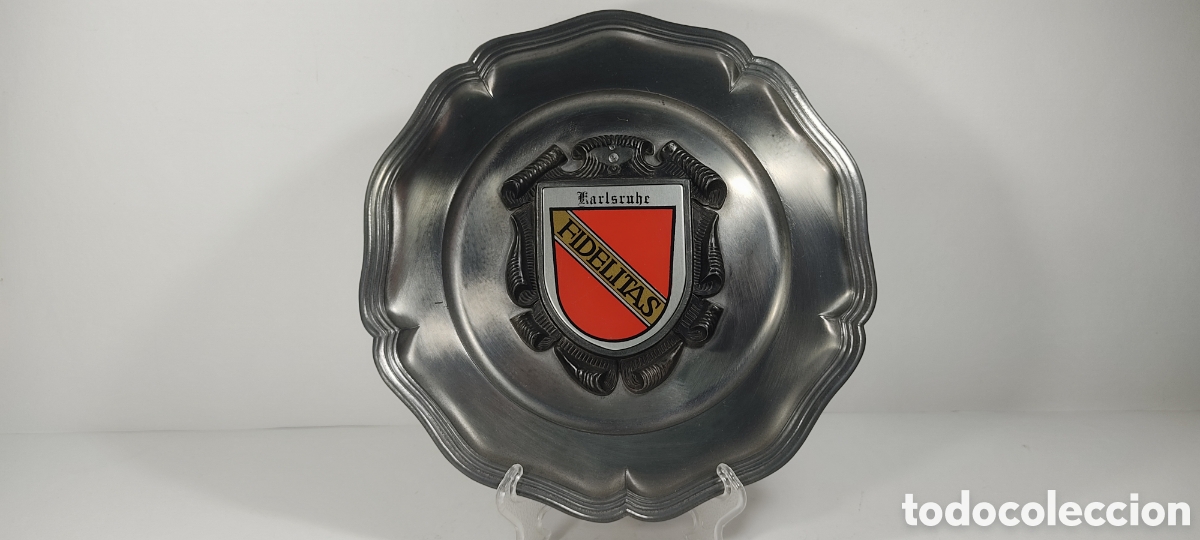 Antig&uuml;edades: ANTIGUO PLATO EN PELTRE, RECUERDO DE KARLSRUHE (ALEMANIA), MARCA GES GESCH