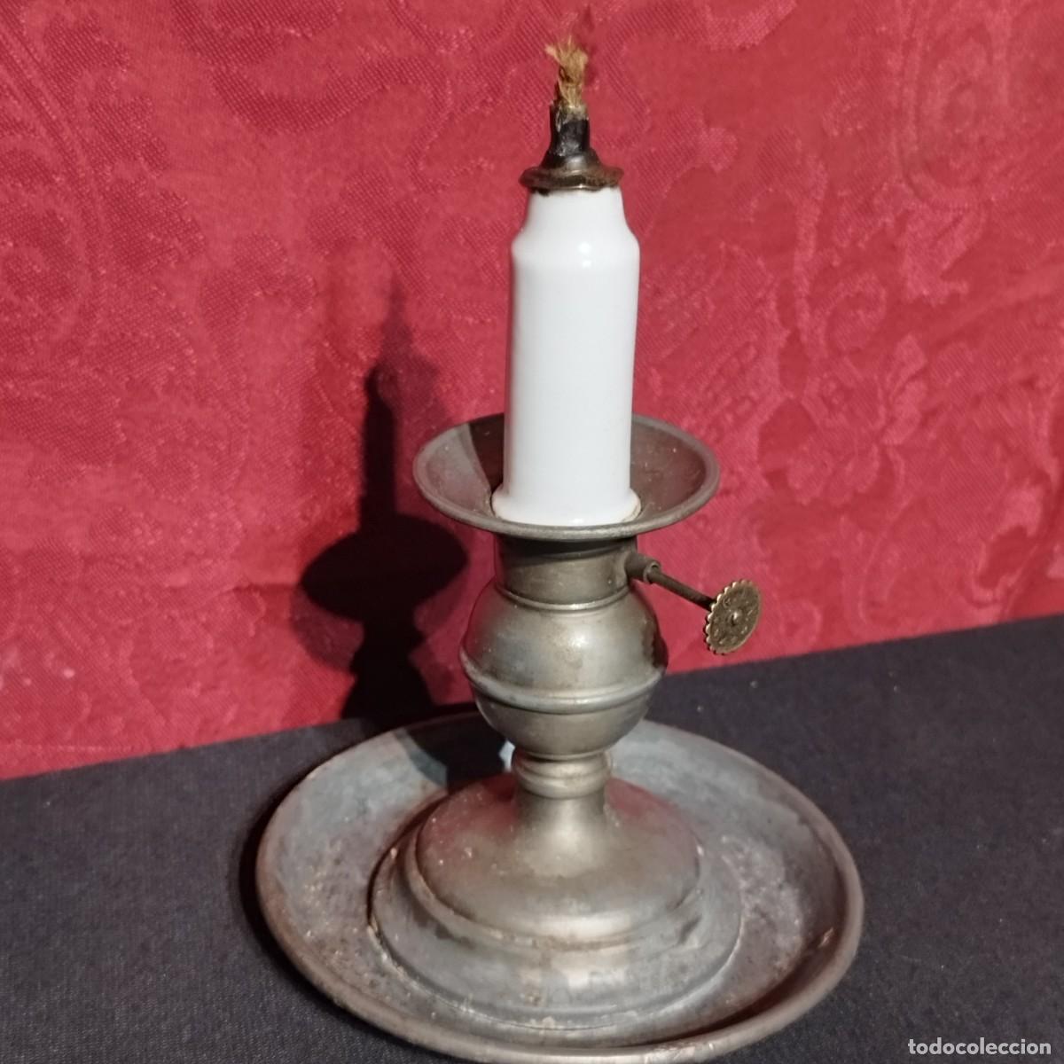 Antig&uuml;edades: RARA LAMPARA DE ACEITE PORTATIL / &rdquo; BUCHE &rdquo; TIPO VELA ZINC PORCELANA- G.R.N. GEOFFROY REMY NEEL .