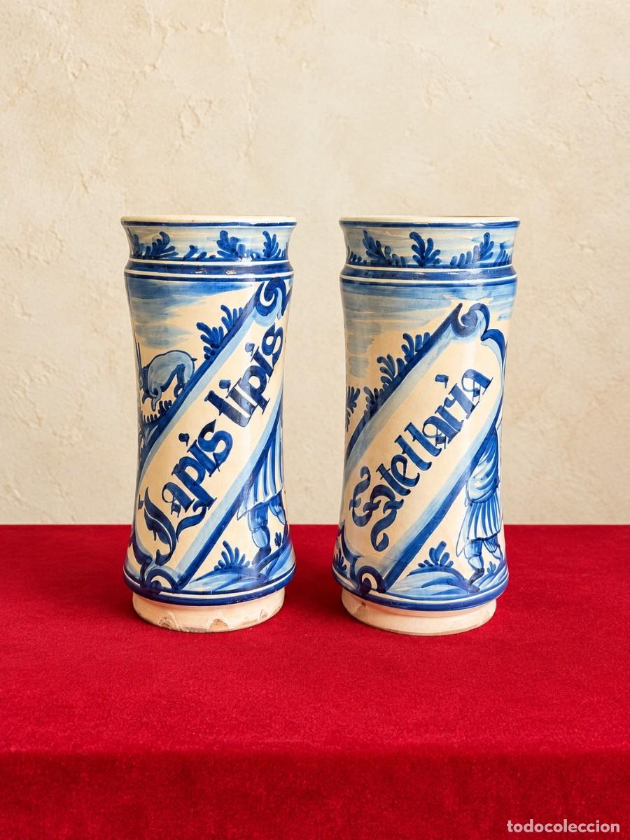 Antiques: ALBARELO - TARRO DE FARMACIA - LOTE DE DOS ALBARELOS CATALANES DE FARMACIA