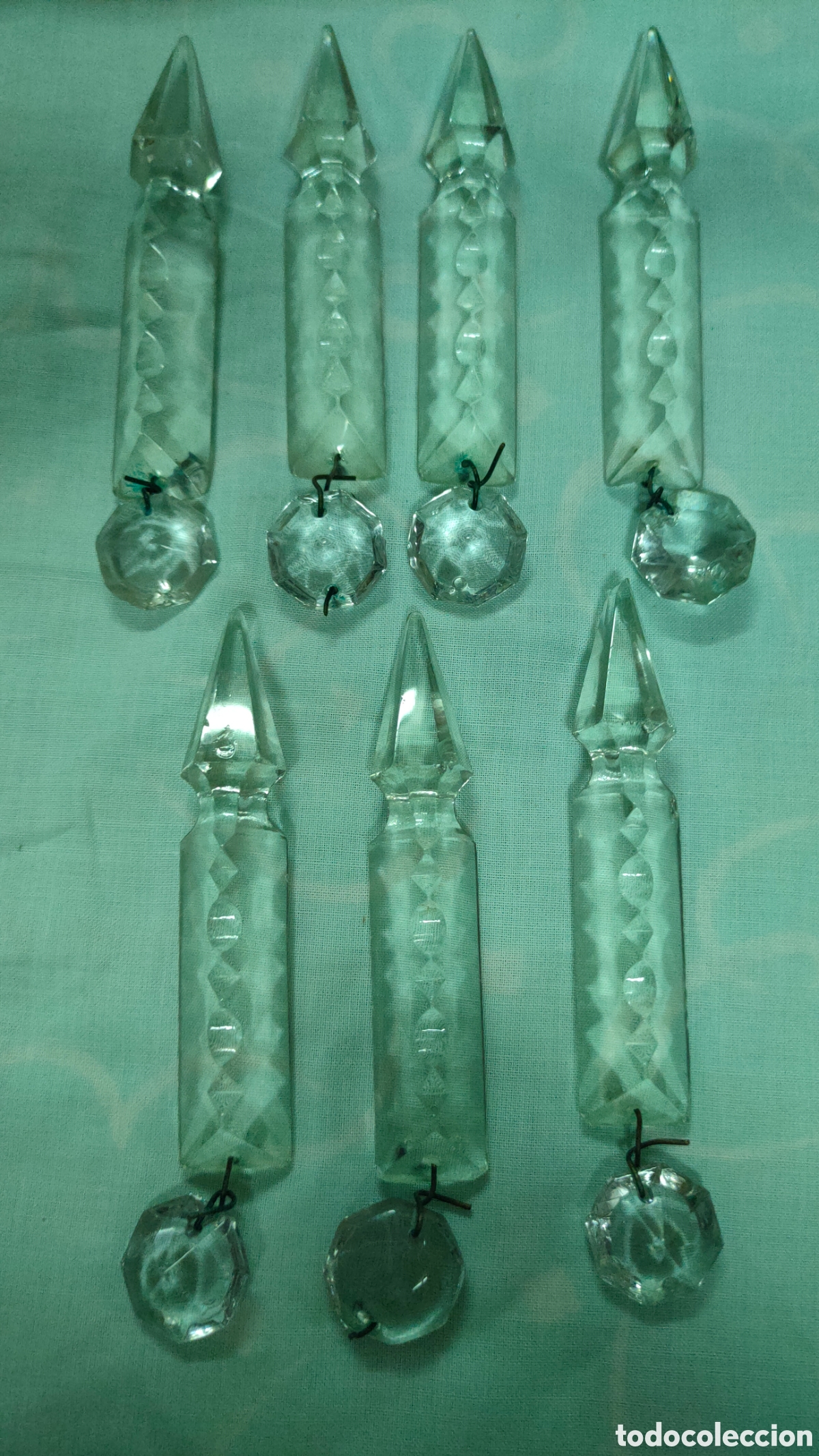 Antig&uuml;edades: LOTE 7 P&Eacute;NDULOS COLGANTES DE CRISTAL TALLADO.LAGRIMAS.LAMPARA ANTIGUA.9 CM.
