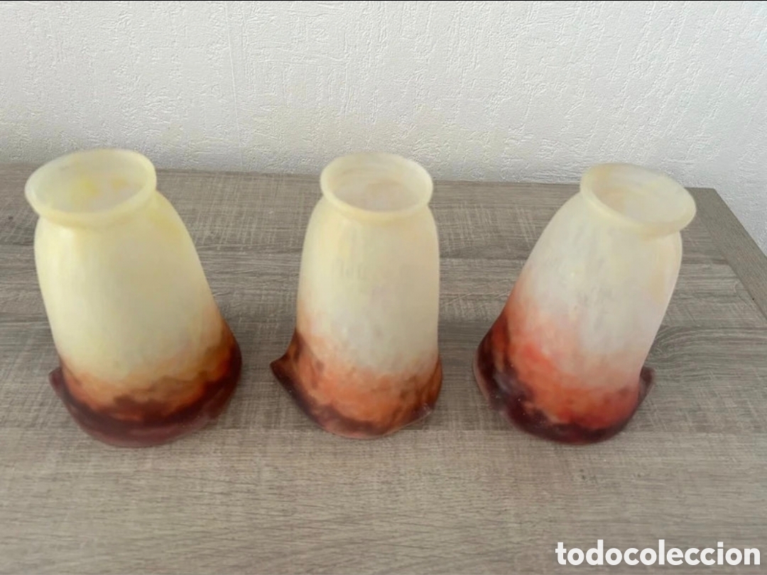 Antig&uuml;edades: Lote 3 Tulipas Antiguas Aut&eacute;nticas MULLER FR&Egrave;RES LUN&Eacute;VILLE &ndash; Cristal P&acirc;te de Verre / Pasta de Vidrio