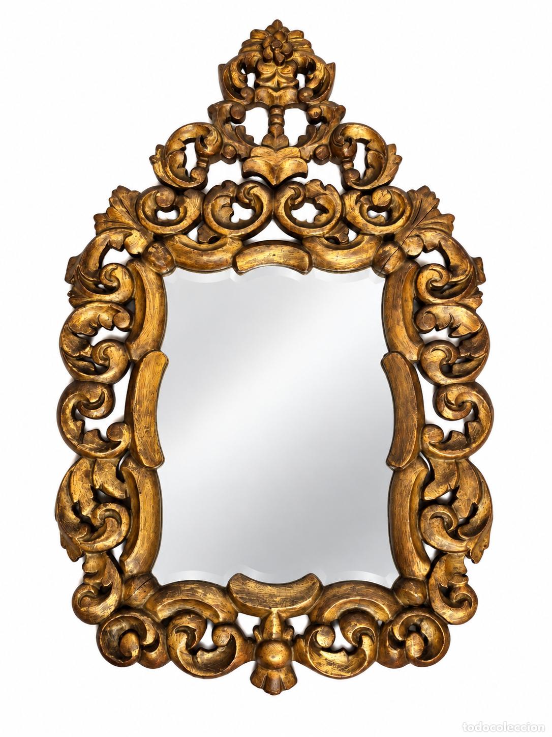 Antig&uuml;edades: Decorativo Espejo, Cornucopia Estilo Luis XV - Talla de Madera Dorada en Pan de Oro
