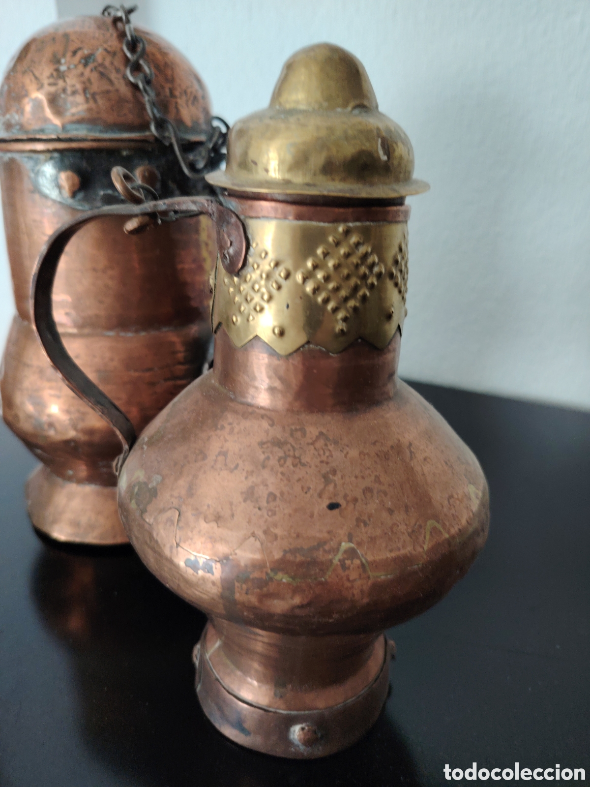 Antig&uuml;edades: Antiguo c&aacute;ntaro y chocolatera de cobre - Foto 3