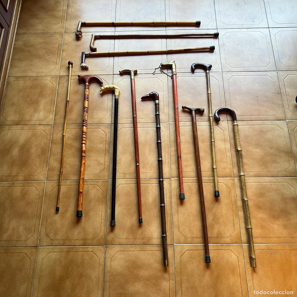 Antig&uuml;edades: Gran Lote de 12 Bastones Antiguos de Paseo y Colecci&oacute;n - Empu&ntilde;aduras Zoomorfas, Bronce y Bamb&uacute;