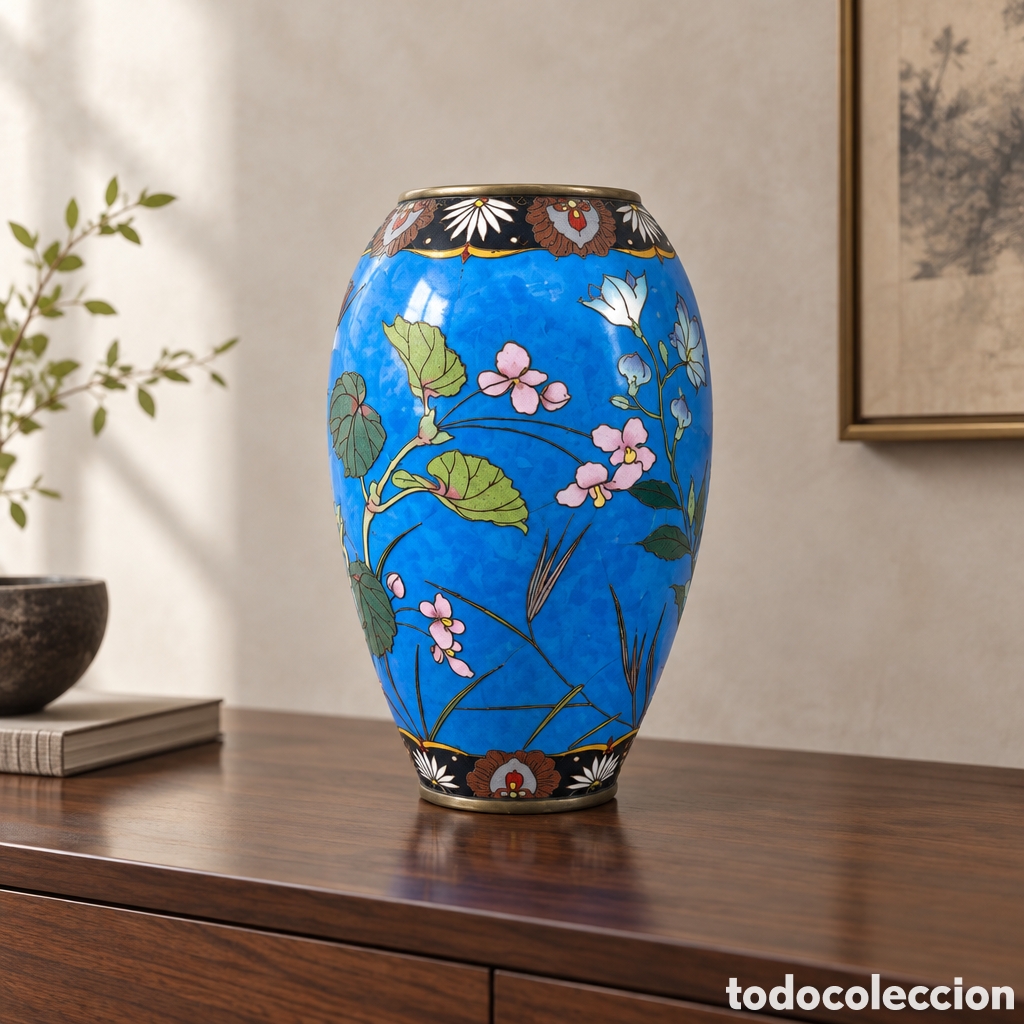 Antig&uuml;edades: ANTIGUO JARRON ESMALTE MOTIVOS FLORALES CLOISONNE SIGLO XIX. 18CM LARGO .