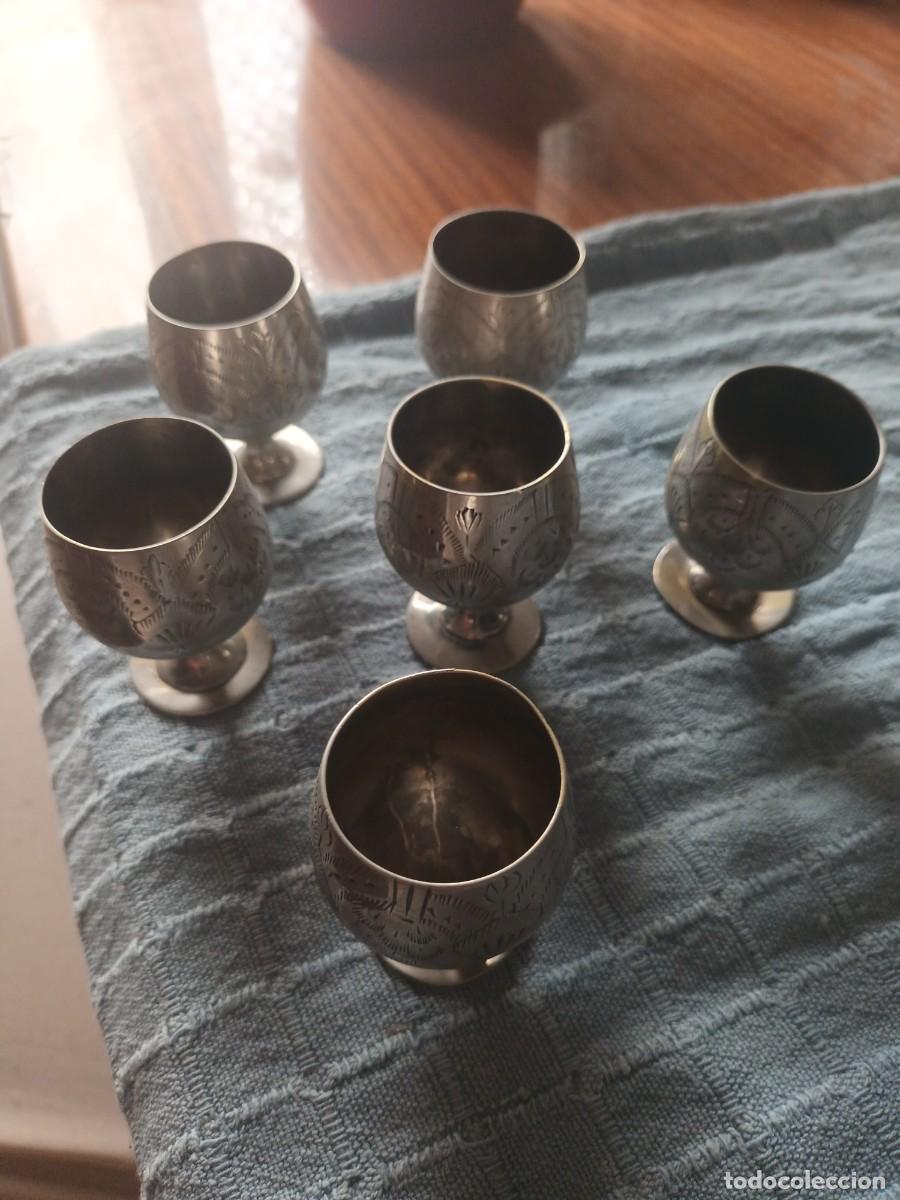 Antig&uuml;edades: SEIS COPAS DE LICOR DE ALPACA. 5,5 CMS. - Foto 4
