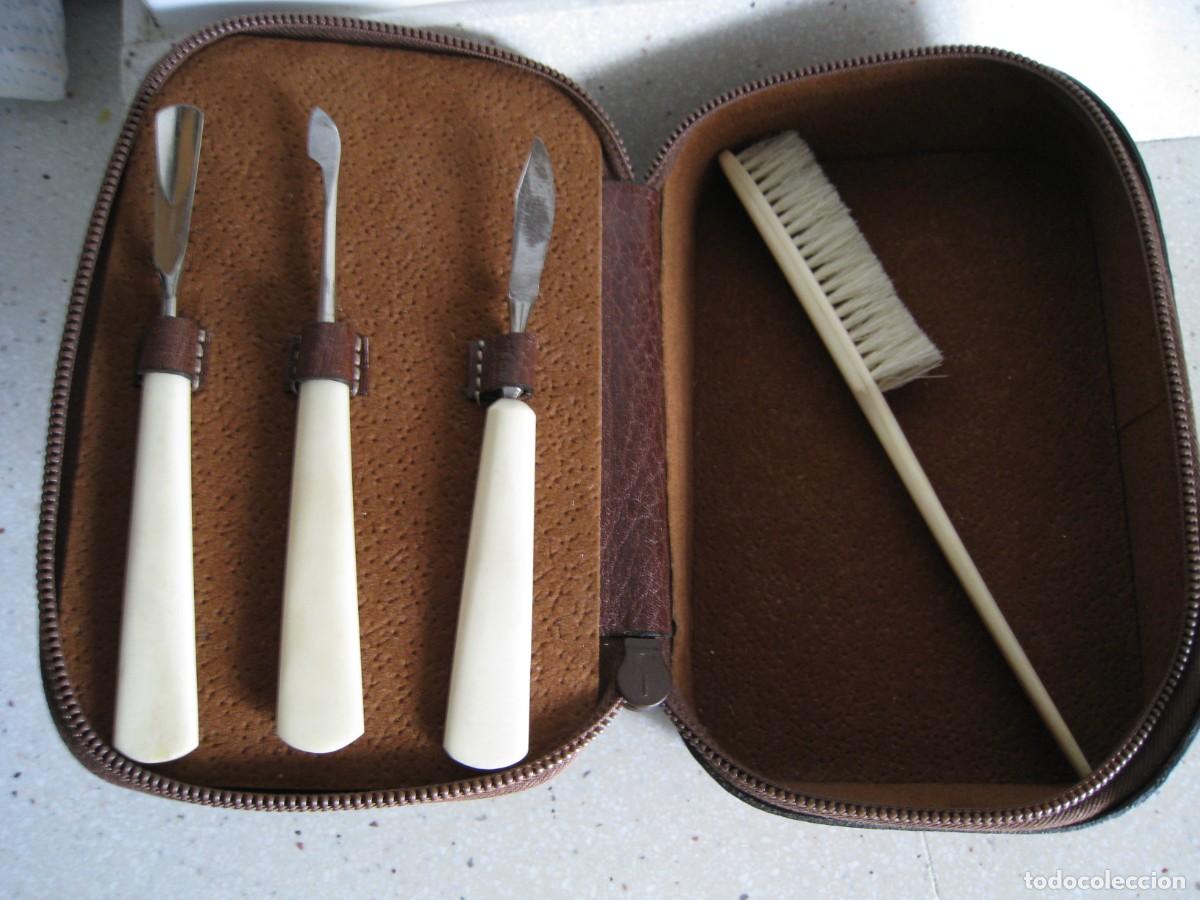 Antig&uuml;edades: ANTIGUO JUEGO DE MANICURA EN MARFIL EN ESTUCHE DE PIEL