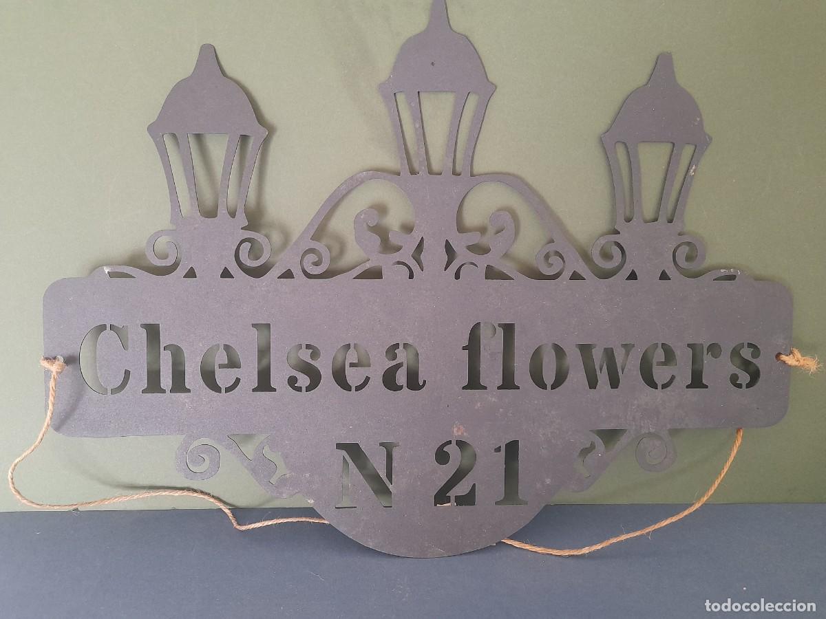 Antig&uuml;edades: Letrero chelsea flowers n&deg;21, 35x25.5cm aprox, chapa