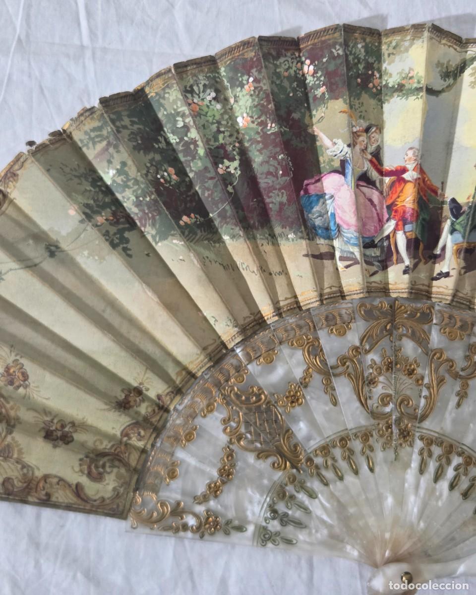 Antig&uuml;edades: Antiguo abanico de pasta s&iacute;mil n&aacute;car - Foto 5