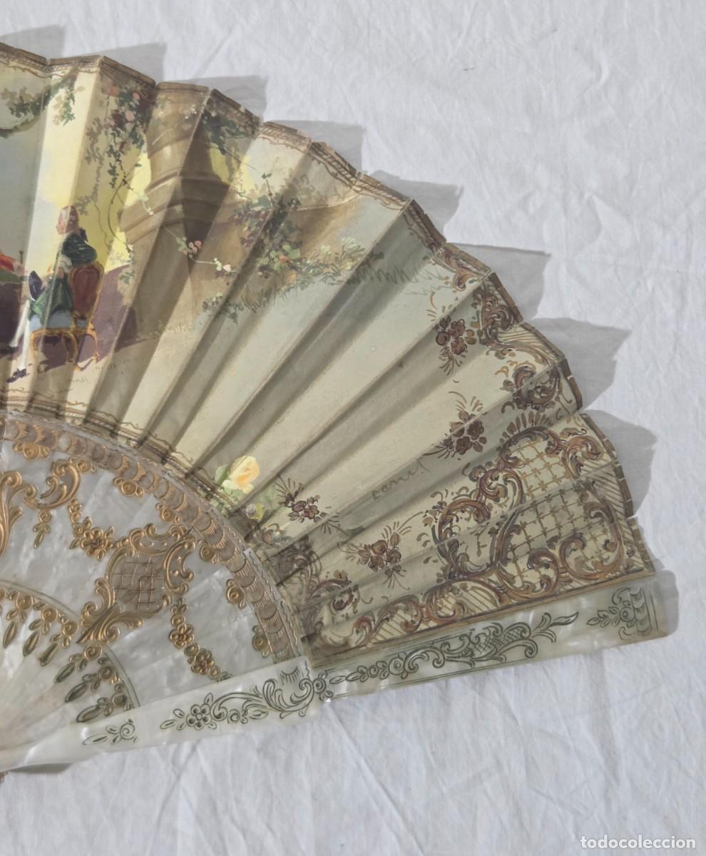 Antig&uuml;edades: Antiguo abanico de pasta s&iacute;mil n&aacute;car - Foto 7