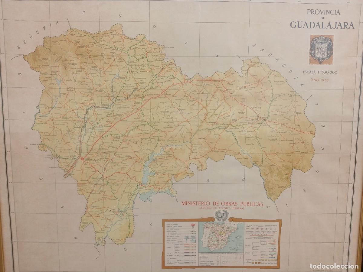 Antig&uuml;edades: Cuadro antiguo con Mapa antiguo provincia de Guadalajara 1953 Ministerio p&uacute;blico (118 cm). - Foto 4