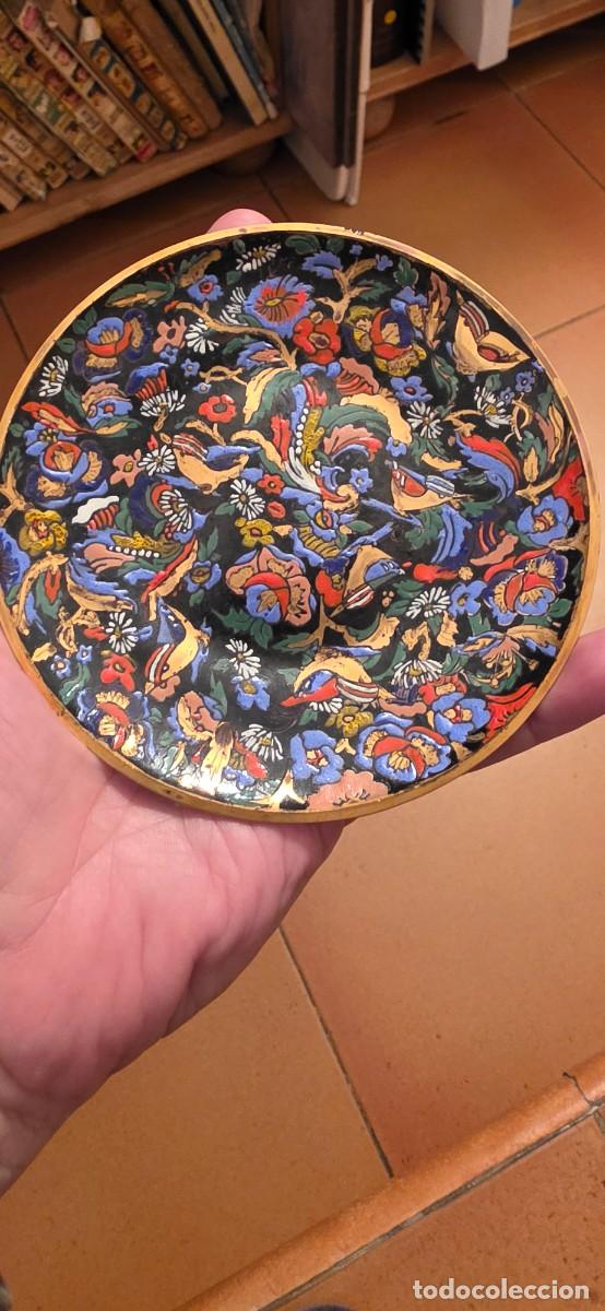 Antig&uuml;edades: Precioso plato y taza en cristal pintado a mano Gordiola firma