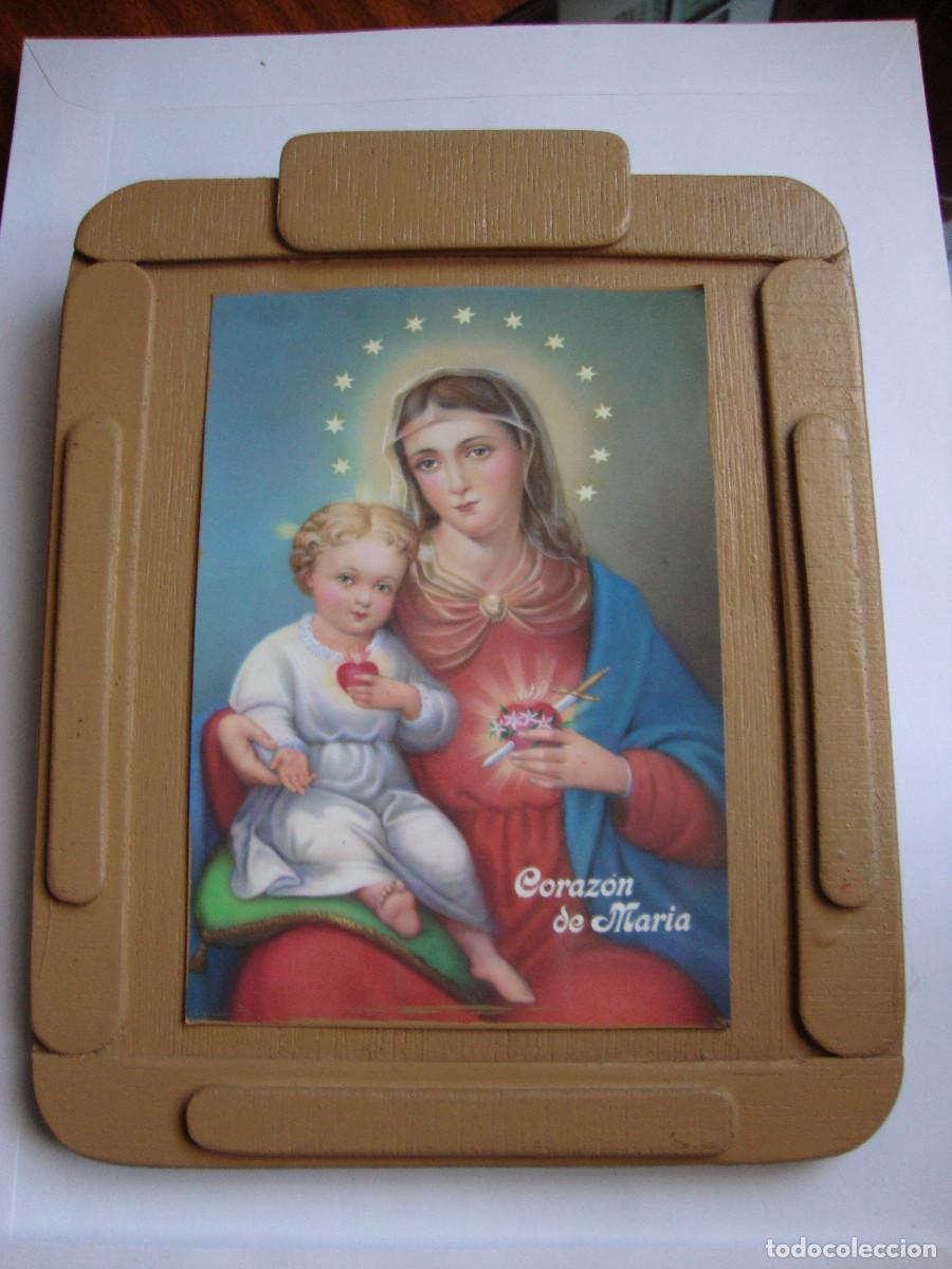 Antig&uuml;edades: MUY BONITO CUADRO DEL CORAZON DE MARIA PARA COLGAR DIMENSIONES 20 X 17 cm
