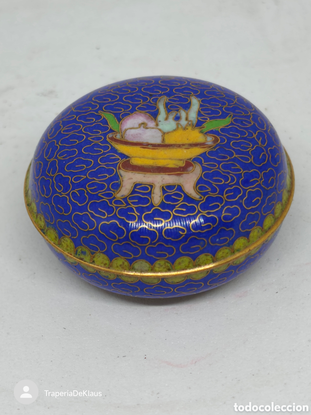 Antig&uuml;edades: Cajita/Polvera redonda de esmalte Cloisonn&eacute; chino - car122