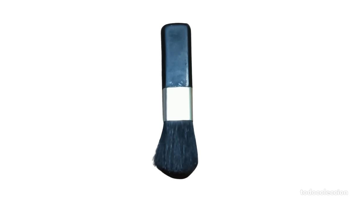 Antig&uuml;edades: MINI BROCHA O PINCEL DE MAQUILLAJE - MANGO NEGRO Y VIROLA PLATEADA - IDEAL PARA COLOREAR