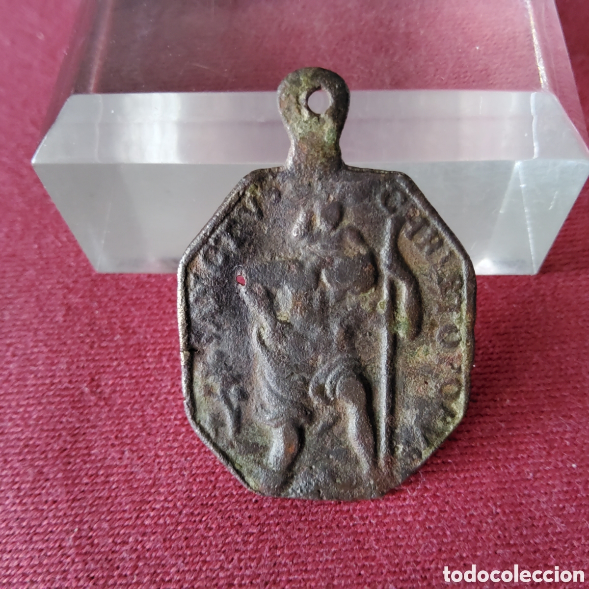 Antig&uuml;edades: ANTIGUA MEDALLA OCTOGONAL DE BRONCE O COBRE DE SAN JER&Oacute;NIMO Y SAN CRIST&Oacute;BAL, SIGLO XVIII