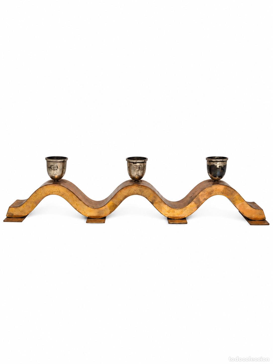 Antig&uuml;edades: Candelabro Estilo Art Deco - Dise&ntilde;o Escandinavo - Cobre - A&ntilde;os 50-60