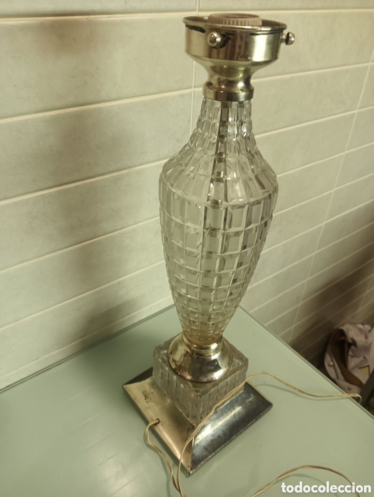 Antig&uuml;edades: L&aacute;mpara Antigua Art D&eacute;co Cristal Tallado - A&ntilde;os 30/50