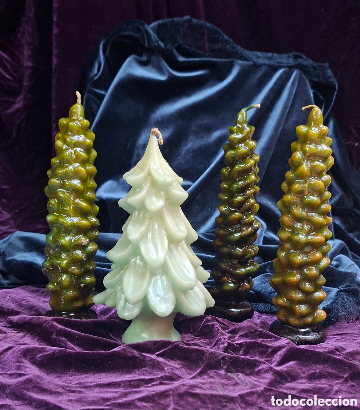 Antig&uuml;edades: Lote de 4 velas vintage en forma de abeto (hechas a mano)
