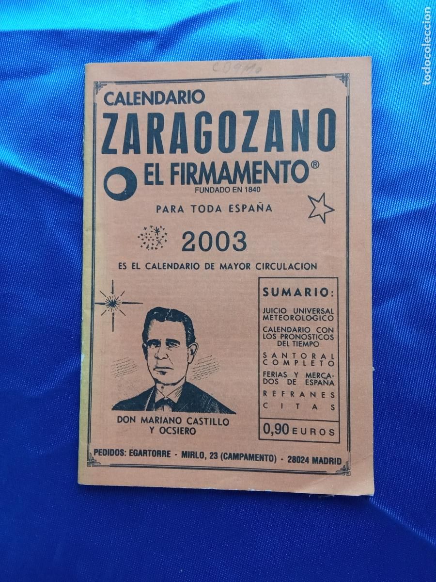 Antig&uuml;edades: Calendario Zaragoza el firmamento 2003. Don Mariano Castillo y Ocsiero N.5095