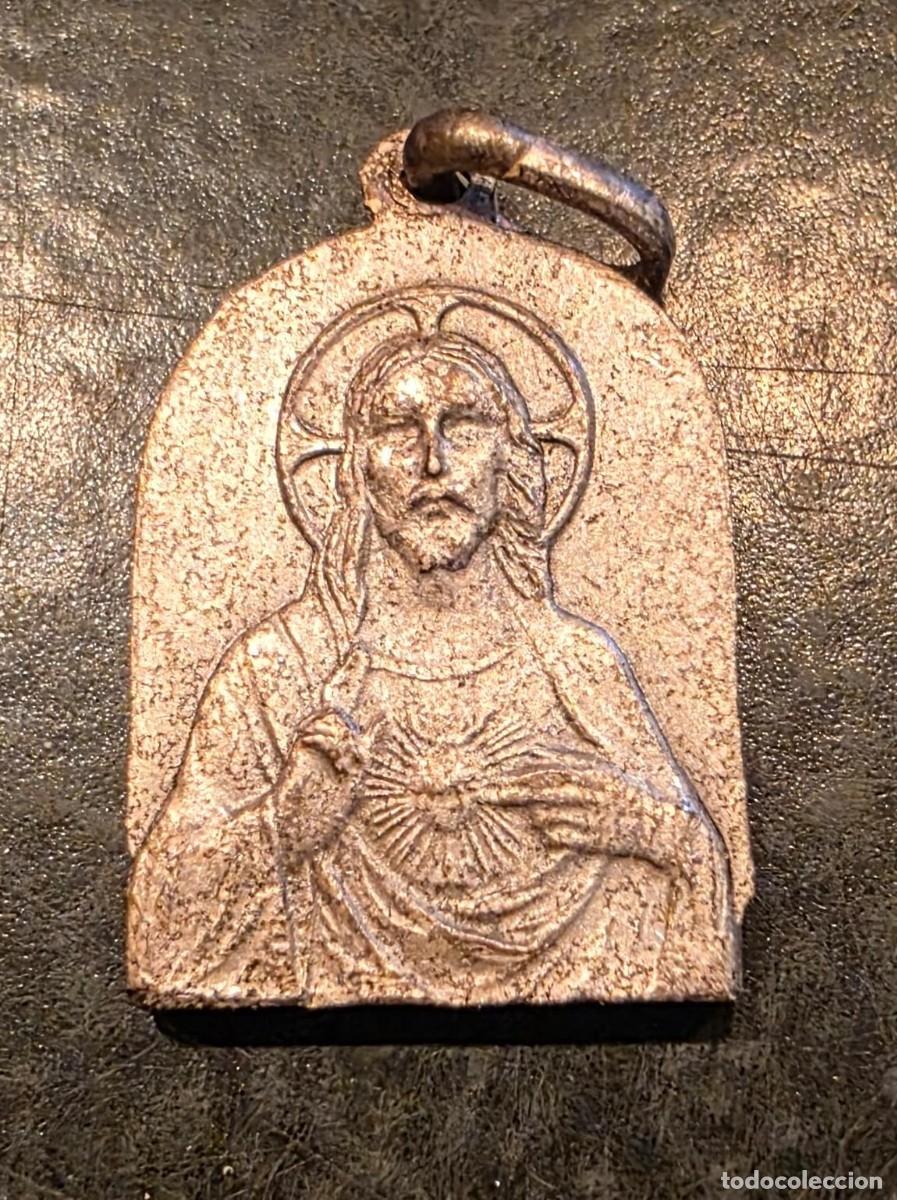 Antig&uuml;edades: Medalla Religiosa Antigua Sagrado Coraz&oacute;n de Jes&uacute;s y Nuestra Se&ntilde;ora de Cabrera &ndash; 1,8 cm