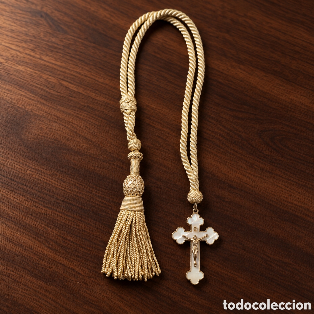 Antig&uuml;edades: CRUCIFIJO DE PRIMERA COMUNI&Oacute;N METAL DORADO CON DETALLE EN N&Aacute;CAR, CORD&Oacute;N DORADO