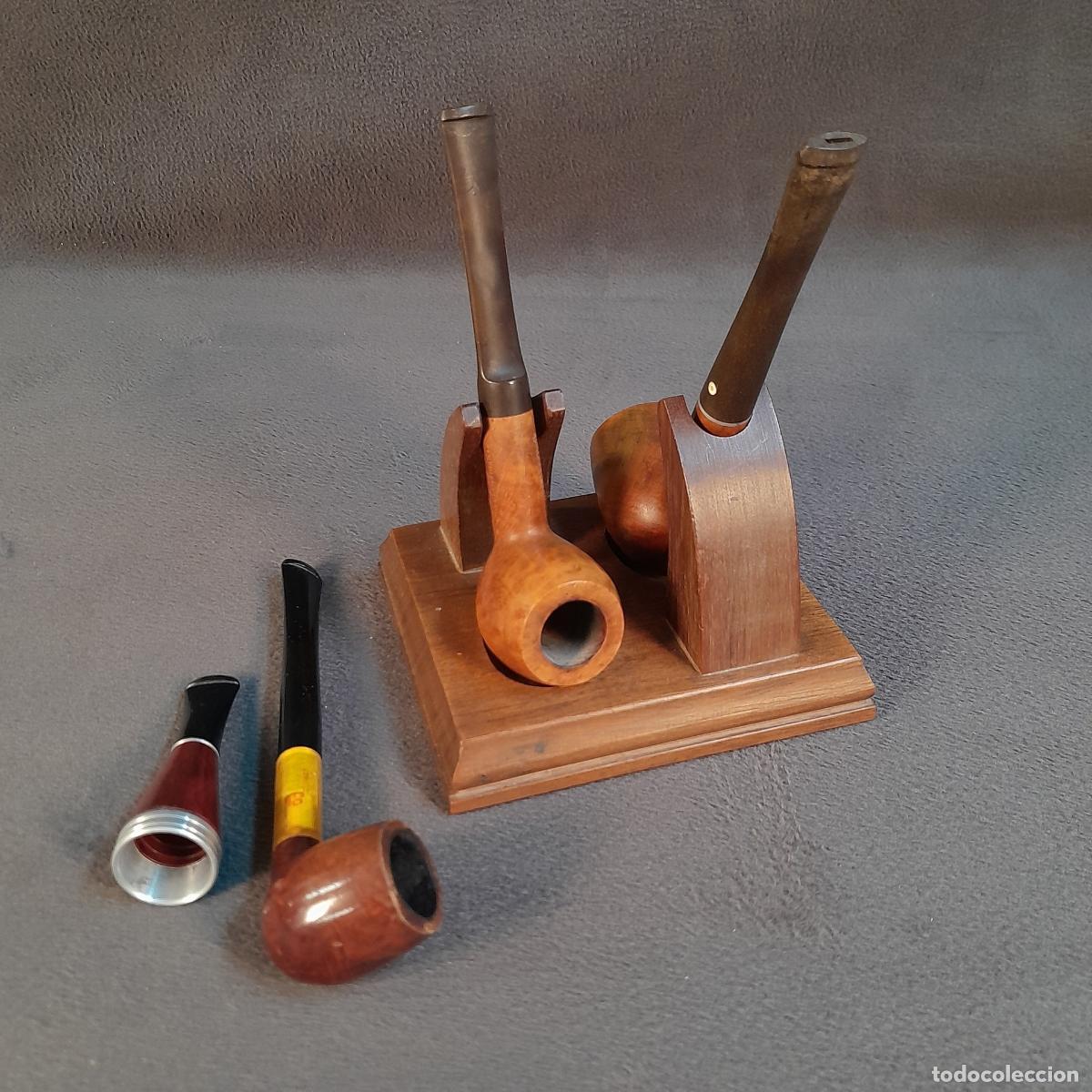 Antig&uuml;edades: LOTE DE PIPAS DE FUMAR EN BREZO Y APOYAPIPAS DE MADERA. MEDICO / MASTERCRAFT / MONTFORD. 1960