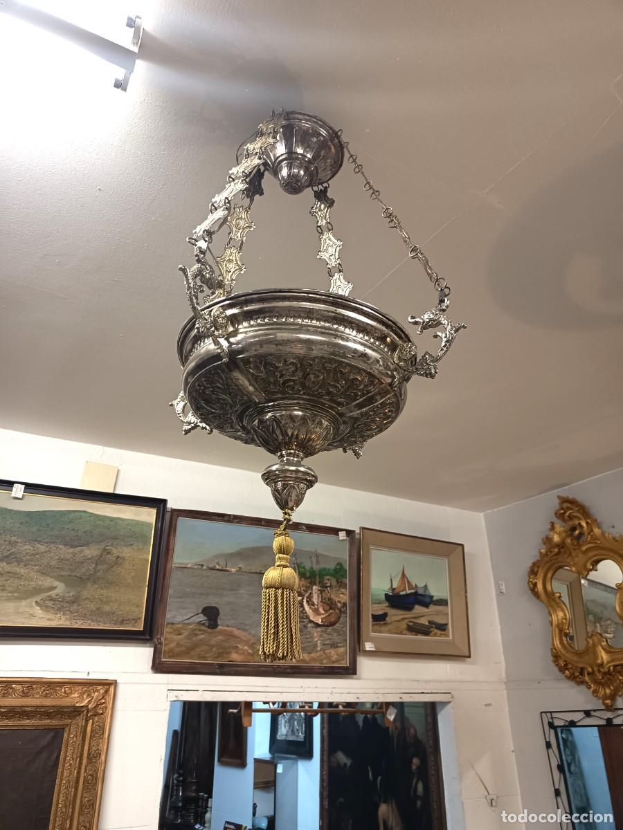 Antig&uuml;edades: L&aacute;mpara aceitera plateada -Votiva