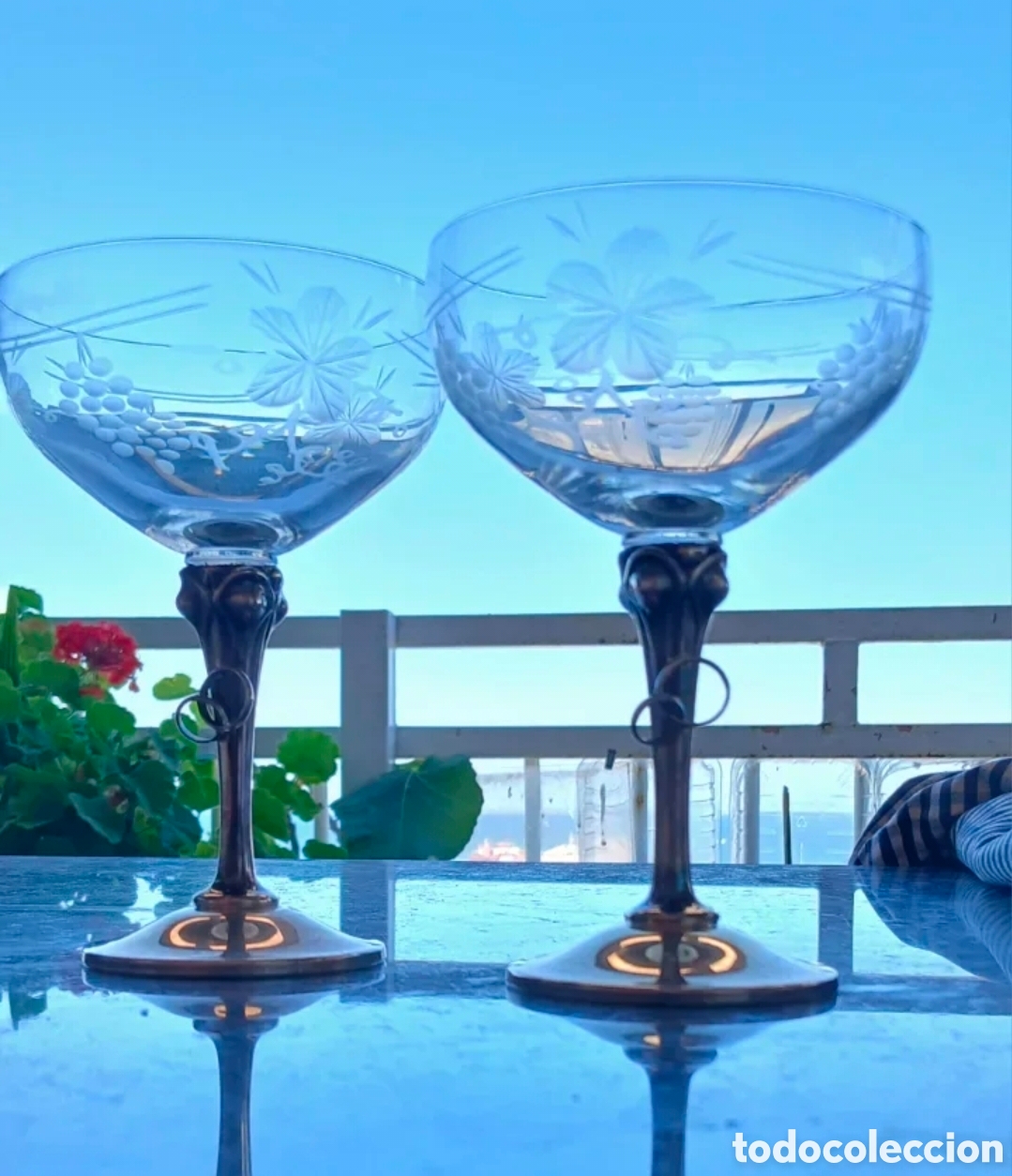 Antig&uuml;edades: Copas Champ&aacute;n Vintage A&ntilde;os 50 Cristal y Plata