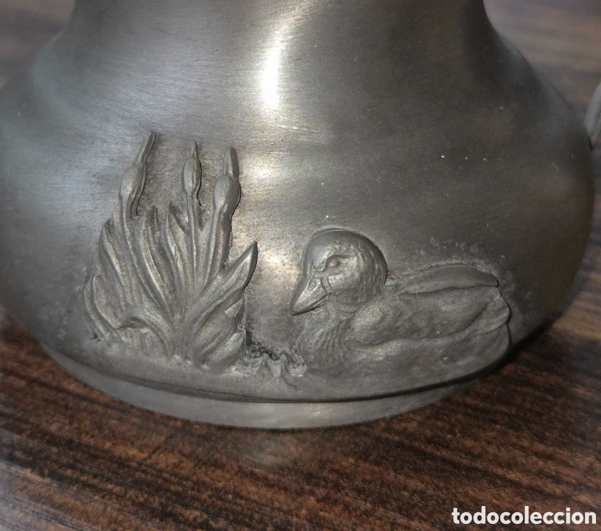 Antig&uuml;edades: Candil / L&aacute;mpara de Querosene Vintage de Esta&ntilde;o (&Eacute;tain 95%) &ndash; Relieve Pato y Juncos - Para Restaurar