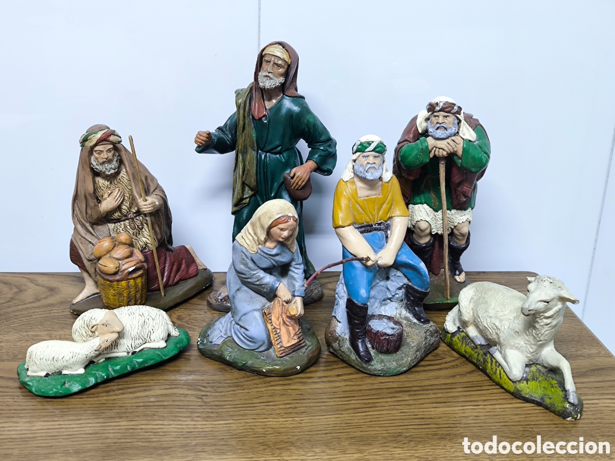 Antig&uuml;edades: 7 FIGURAS DE BEL&Eacute;N LA MAS ALTA 22 cm.