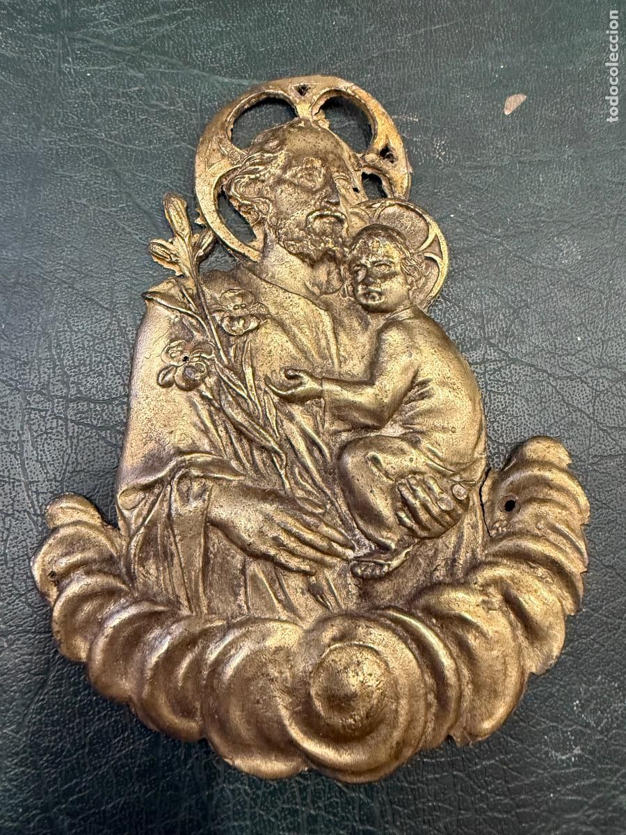 Antig&uuml;edades: ANTIGUO RELIEVE DE SAN JOSE DE METAL PARA LAS PUERTAS - MEDIDA 13X10 CM