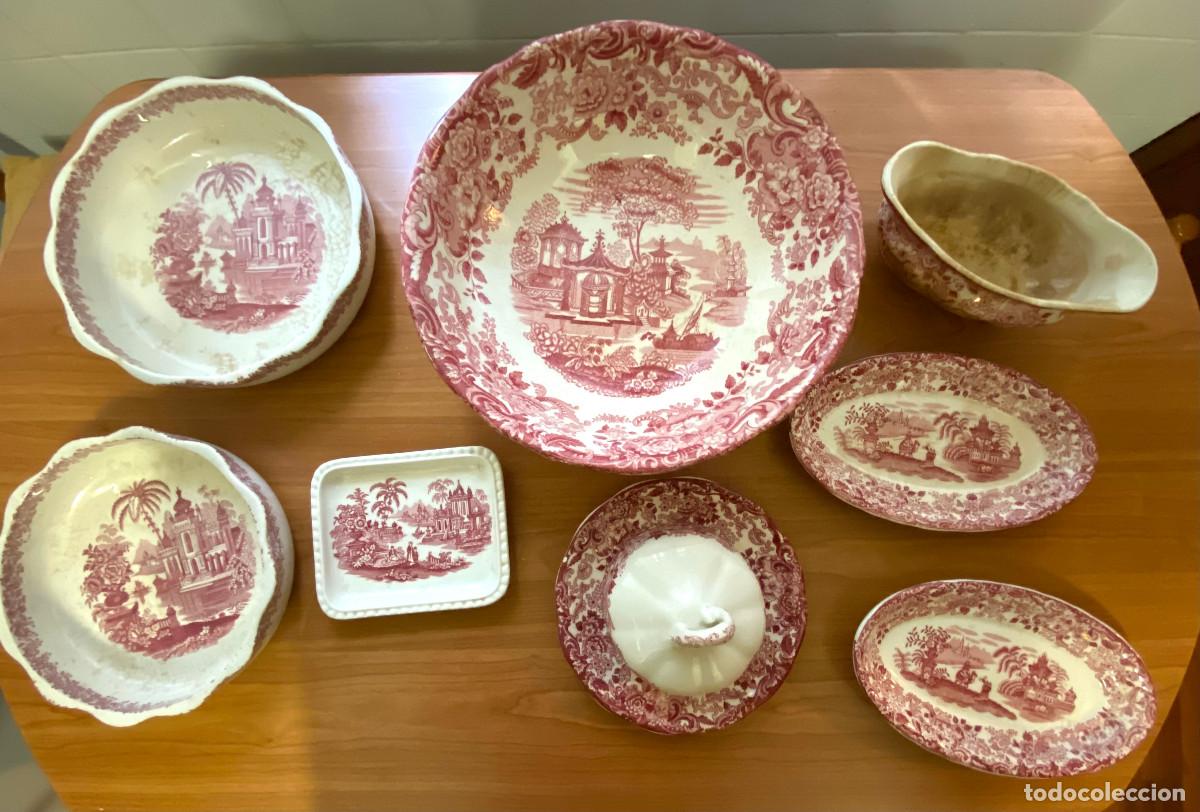 Antig&uuml;edades: Lote de vajilla La Cartuja Pickman ROSA 202. 61 + 10 piezas. ver y leer