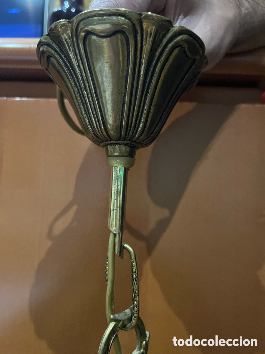 Antig&uuml;edades: L&aacute;mpara de techo con forma de farol de bronce con cristales - Foto 7