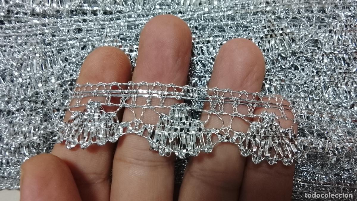 Antig&uuml;edades: 11 metros encaje plateado metalizado concha filo galon calado puntilla virgen ni&ntilde;o jesus manto sayas