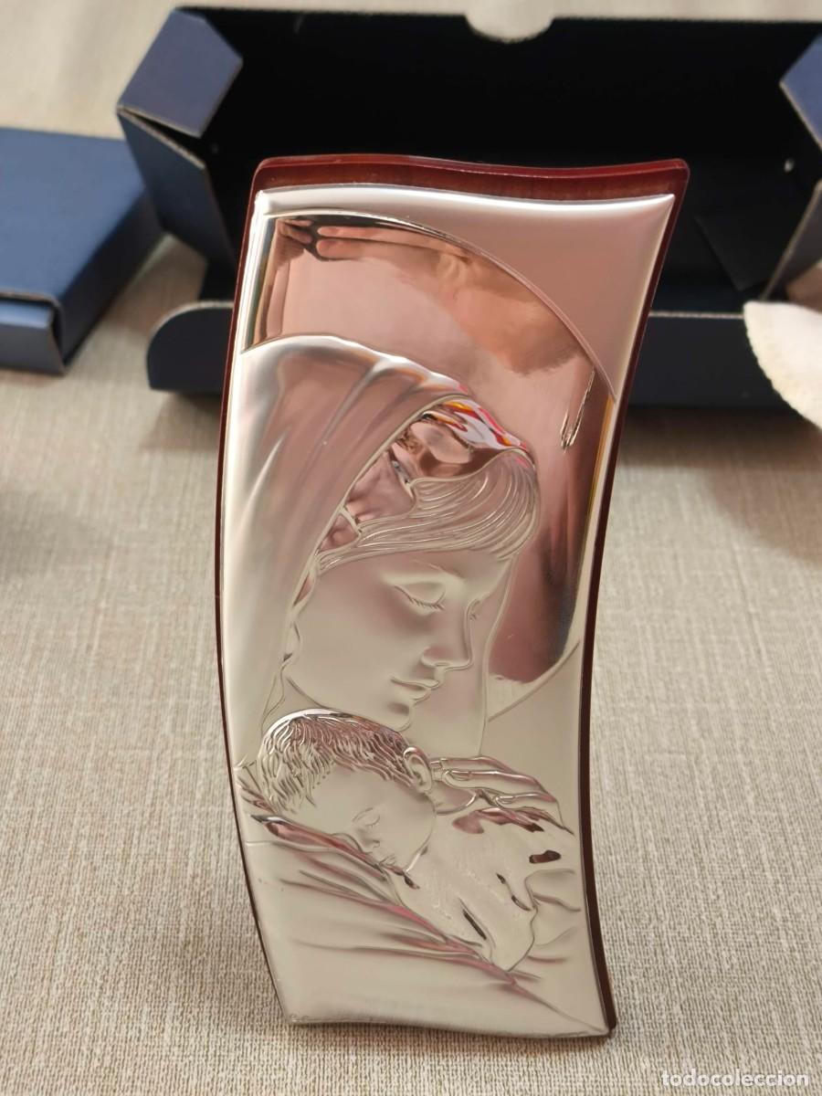 Antig&uuml;edades: Cuadro Virgen Con Ni&ntilde;o Plata De Ley 925 Lilian Austin Italia Certificado Caja
