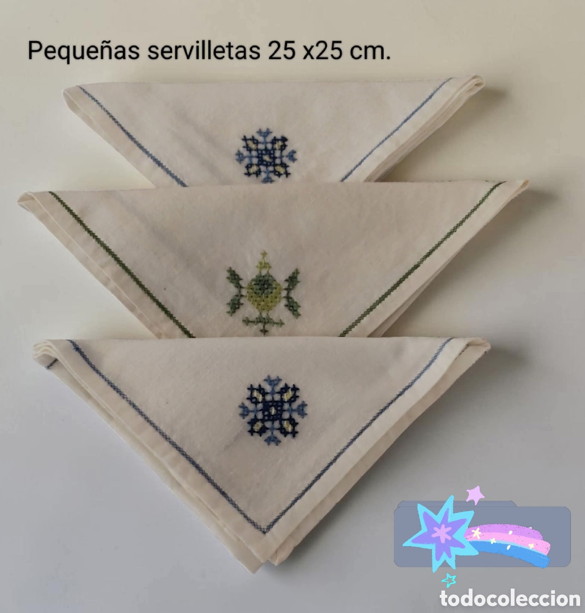 Antig&uuml;edades: :::: PV26 - LOTE DE TRES SERVILLETA TE BORDADAS A MANO