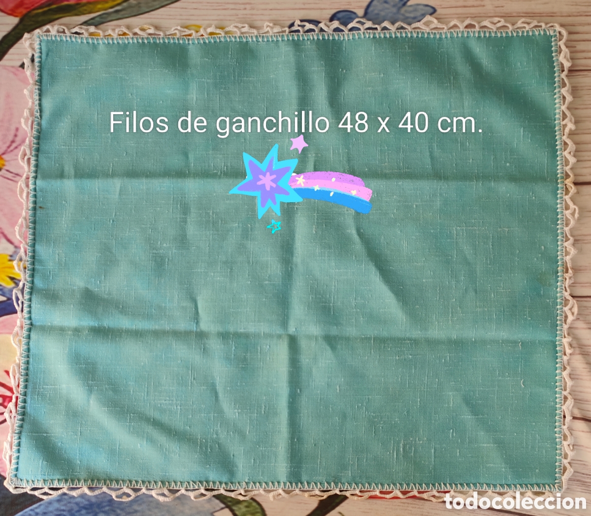 Antig&uuml;edades: :::: PV27 - TAPETITO CON FILOS A GANCHILLO - 48 X 40 CM.