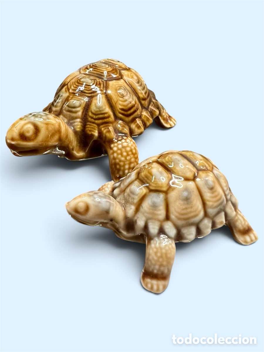 Antig&uuml;edades: Lote 2 Figuras Tortuga Porcelana Inglesa WADE Whimsies Vintage - 6 cm y 4 cm (Made in England)