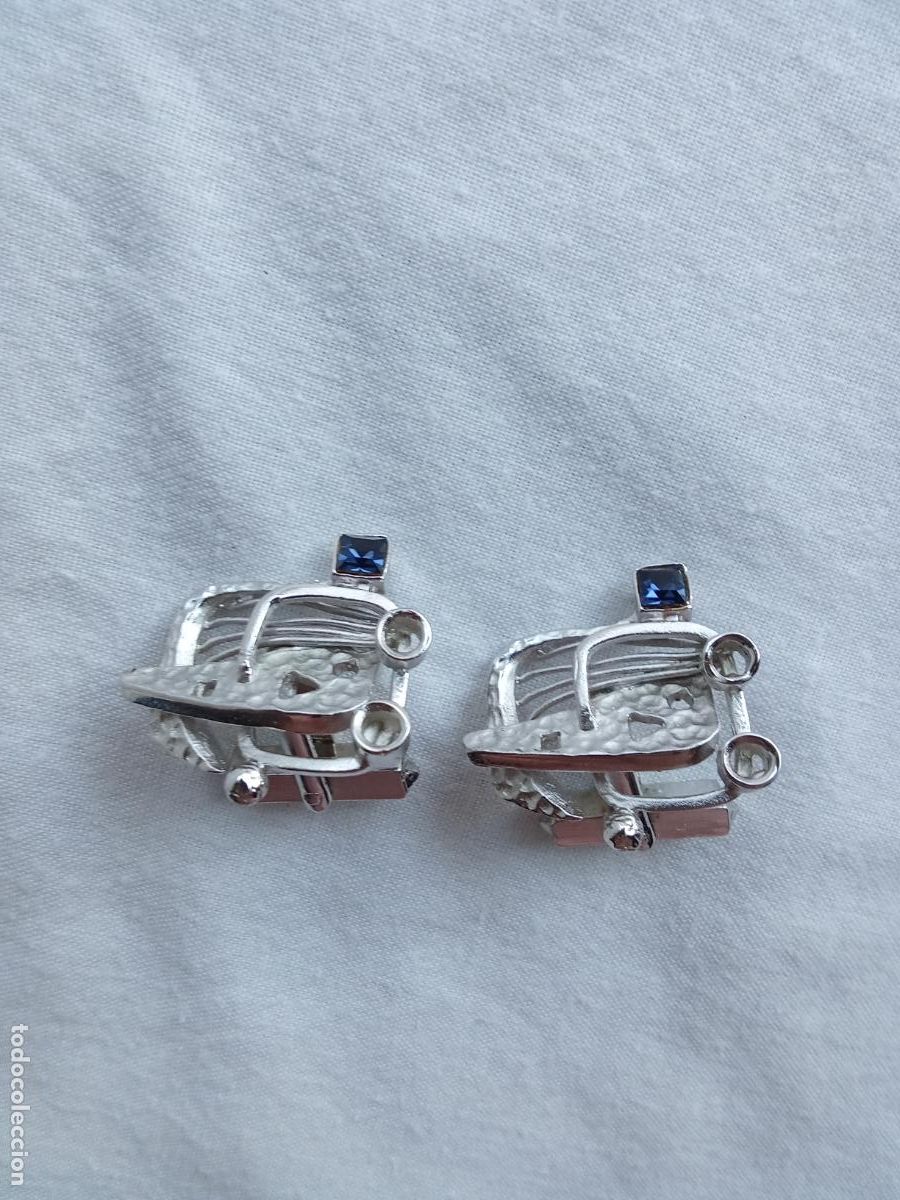 Antig&uuml;edades: Pareja gemelos fantas&iacute;a a&ntilde;os 70 piedra azul. Caj&oacute;n 4 despacho