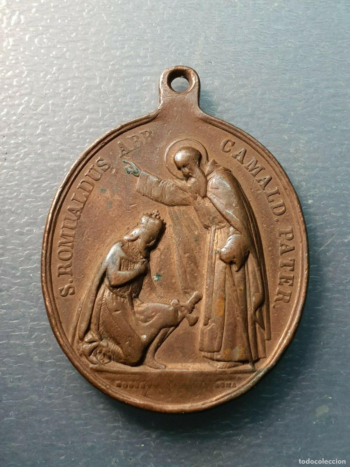 Antig&uuml;edades: ITALY ST. ROMUALDO CAMALDOLI /ST BENEDICT LARGE OLD RELIGIOUS MEDAL PENDANT 53mm