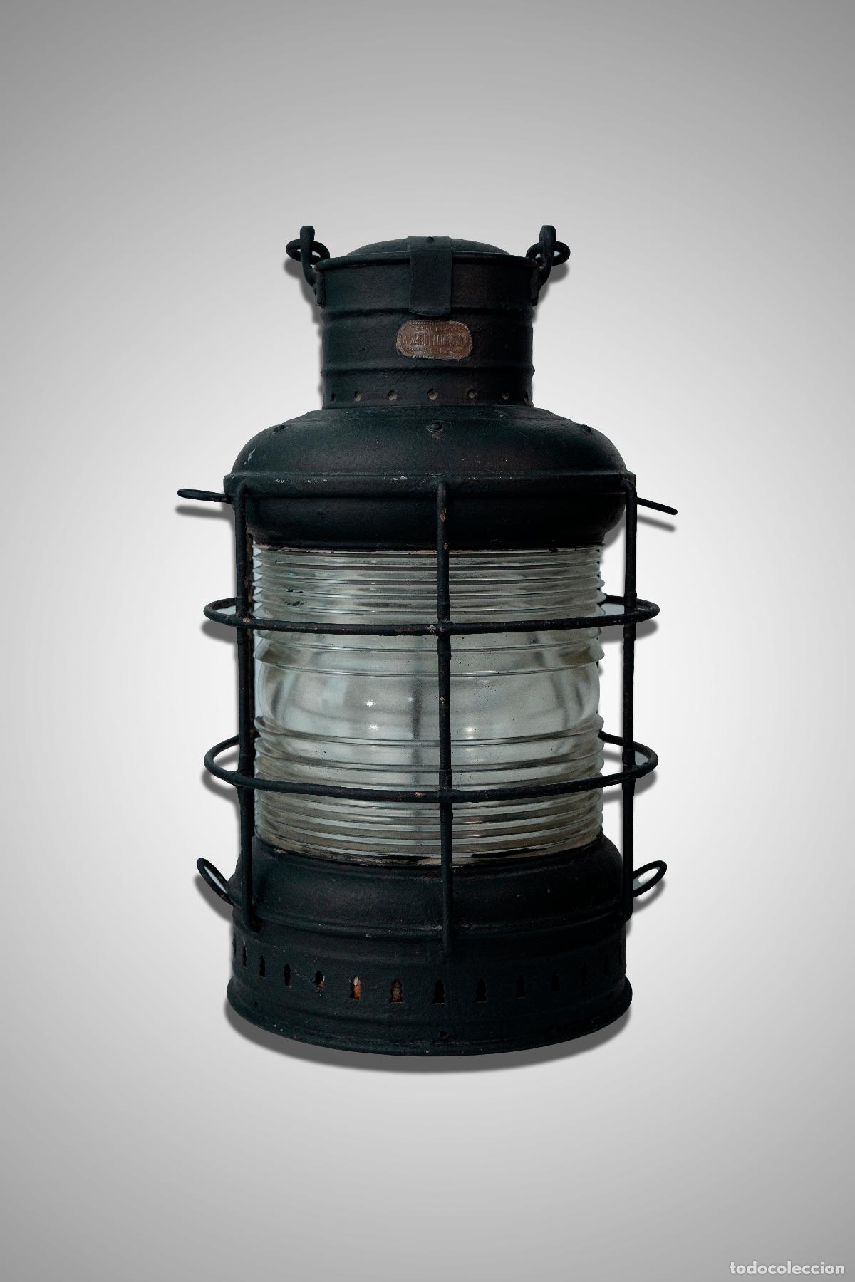 Antiguidades: Antiguo Farol Mar&iacute;timo con Lente de Fresnel, Marca A. Ward Hendrickson & Co. Inc. (Brooklyn,N.Y.