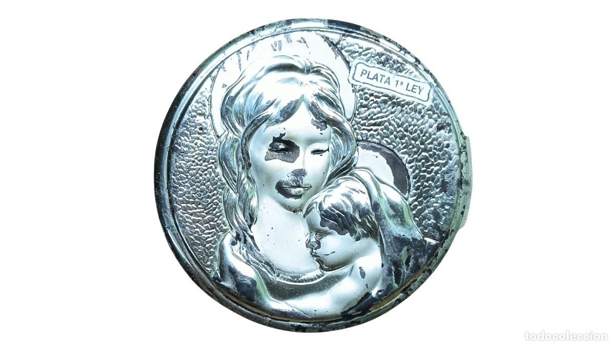 Antig&uuml;edades: PLACA RELIGIOSA VINTAGE - VIRGEN CON EL NI&Ntilde;O - RELIEVE REDONDO - INSCRIPCI&Oacute;N &ldquo;PLATA 1&ordf; LEY&rdquo;