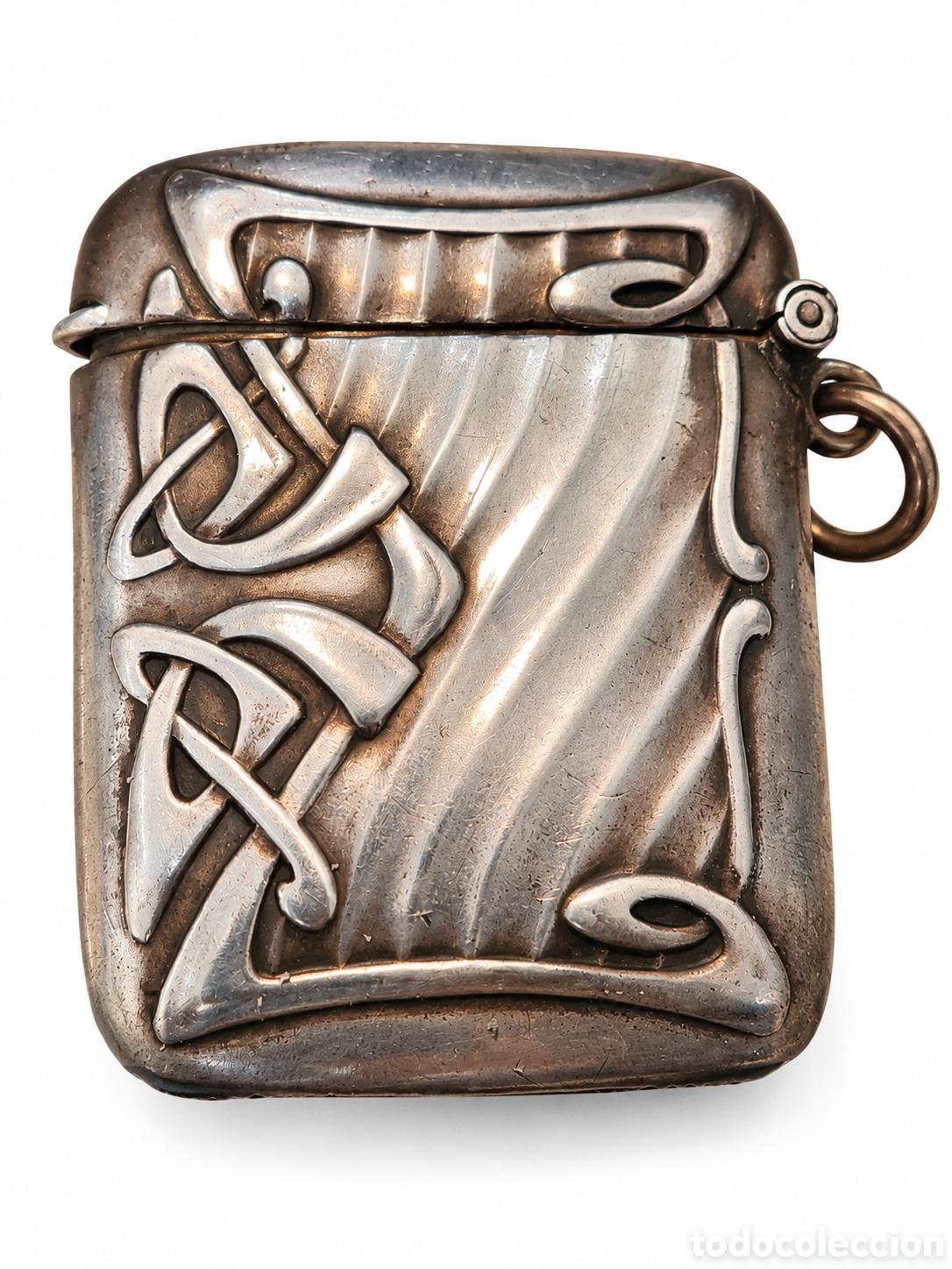 Antig&uuml;edades: T&iacute;tulo: antiguo cerillero de plata art nouveau &ndash; decoraci&oacute;n modernista en relieve