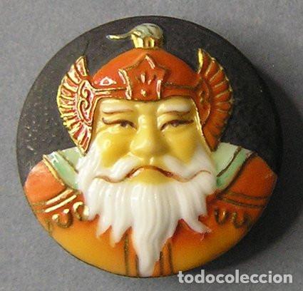 Antig&uuml;edades: BOTON DE PORCELANA JAPONES DEL FABRICANTE TOSHIKANE - DIOS BISHAMONTEN