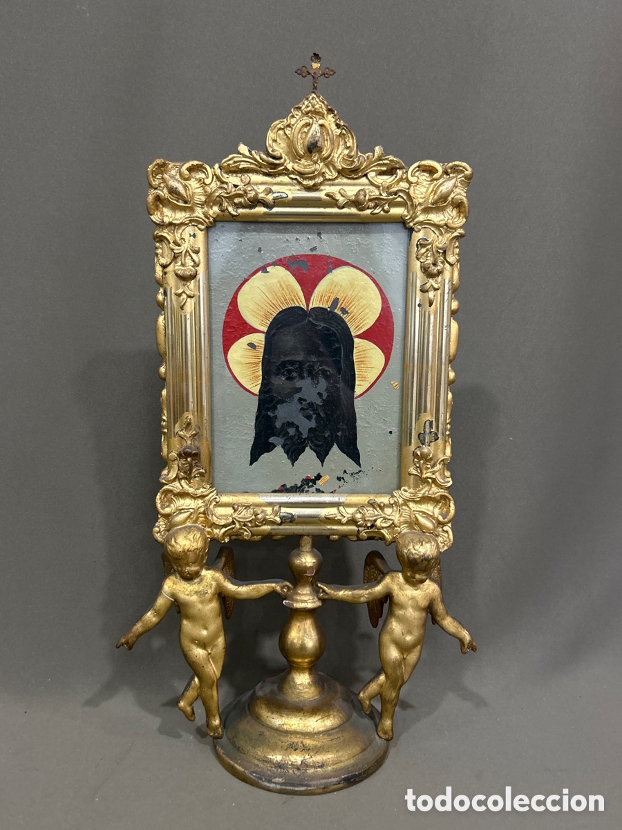 Antiques: MAGN&Iacute;FICO RELICARIO DE SOBREMESA FINAMENTE DORADO EN PAN DE ORO Y SANTA FAZ PINTADA A MANO