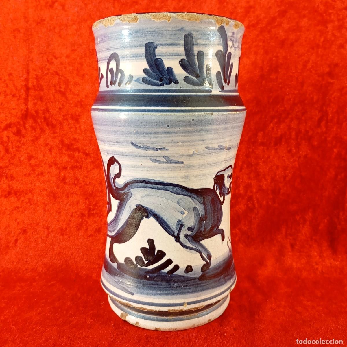 Antig&uuml;edades: ANTIGUO ALBARELO CATAL&Aacute;N - RECIPIENTE DE FARMACIA - CER&Aacute;MICA VIDRIADA AZUL - 20 CM X 11 CM / 1613
