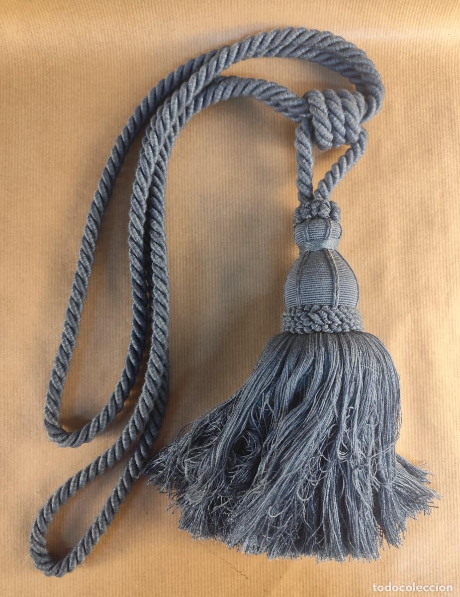 Antiguidades: Borl&oacute;n para cortina color azul cord&oacute;n trenzado